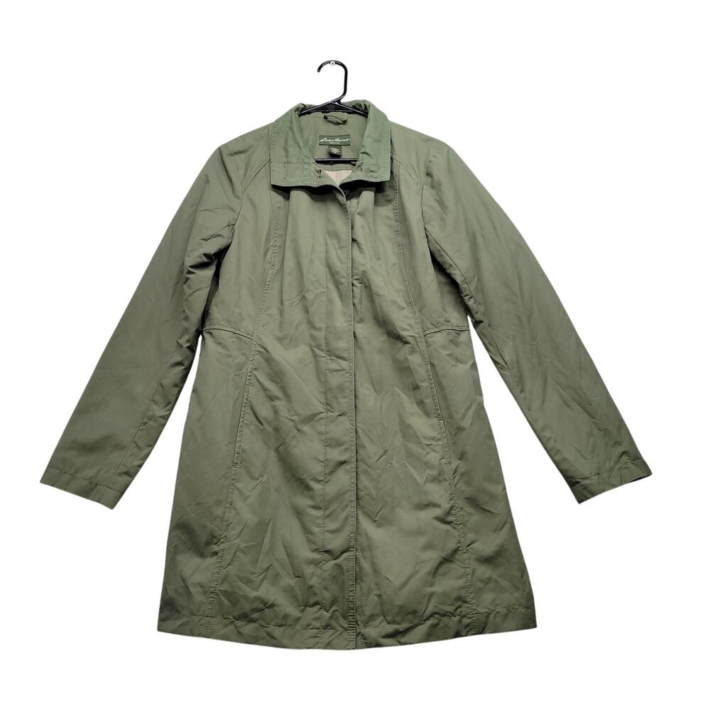 Eddie Bauer Women's Olive Green Long Trench Coat Jacket Size M
